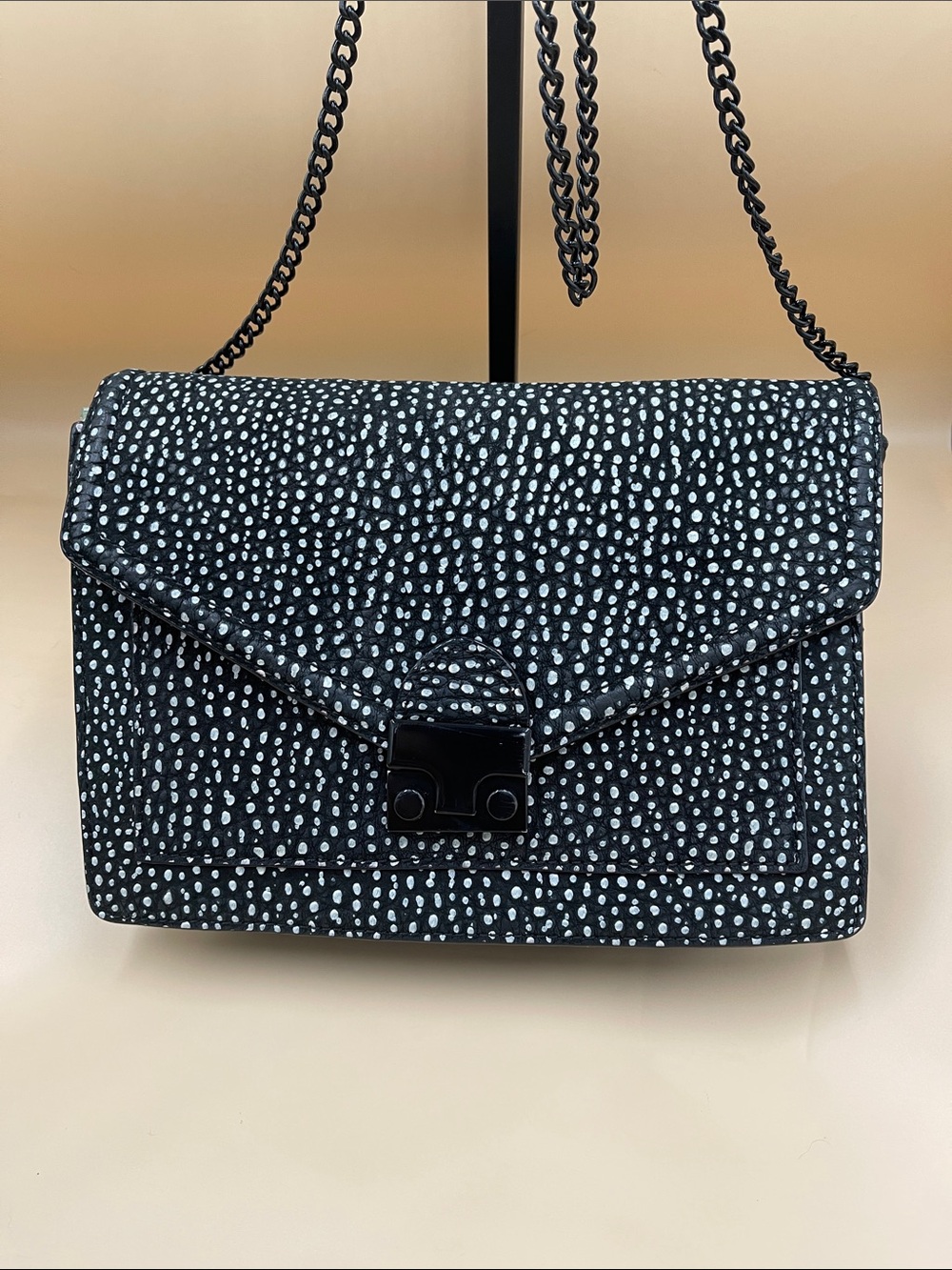 Loeffler Randall Spotted Black and White Crossbody Shoulder Bag texture quality